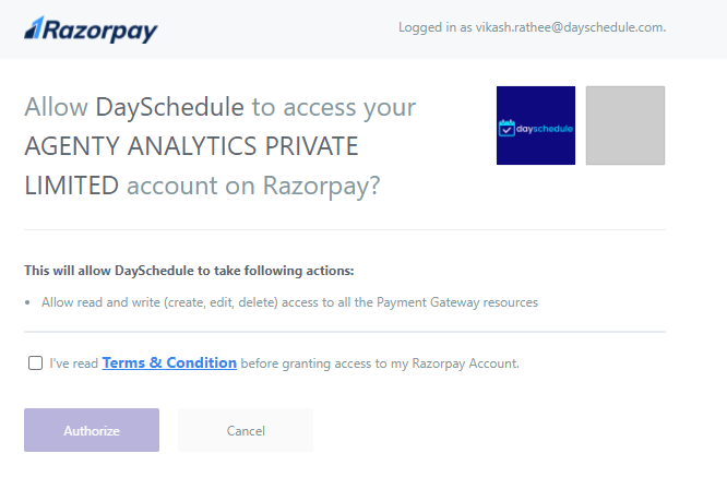 Razorpay oauth connection