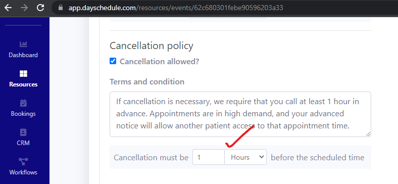 Custom cancellation policy for meetings