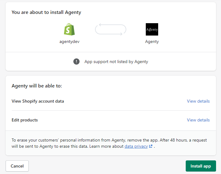Shopify app for agenty